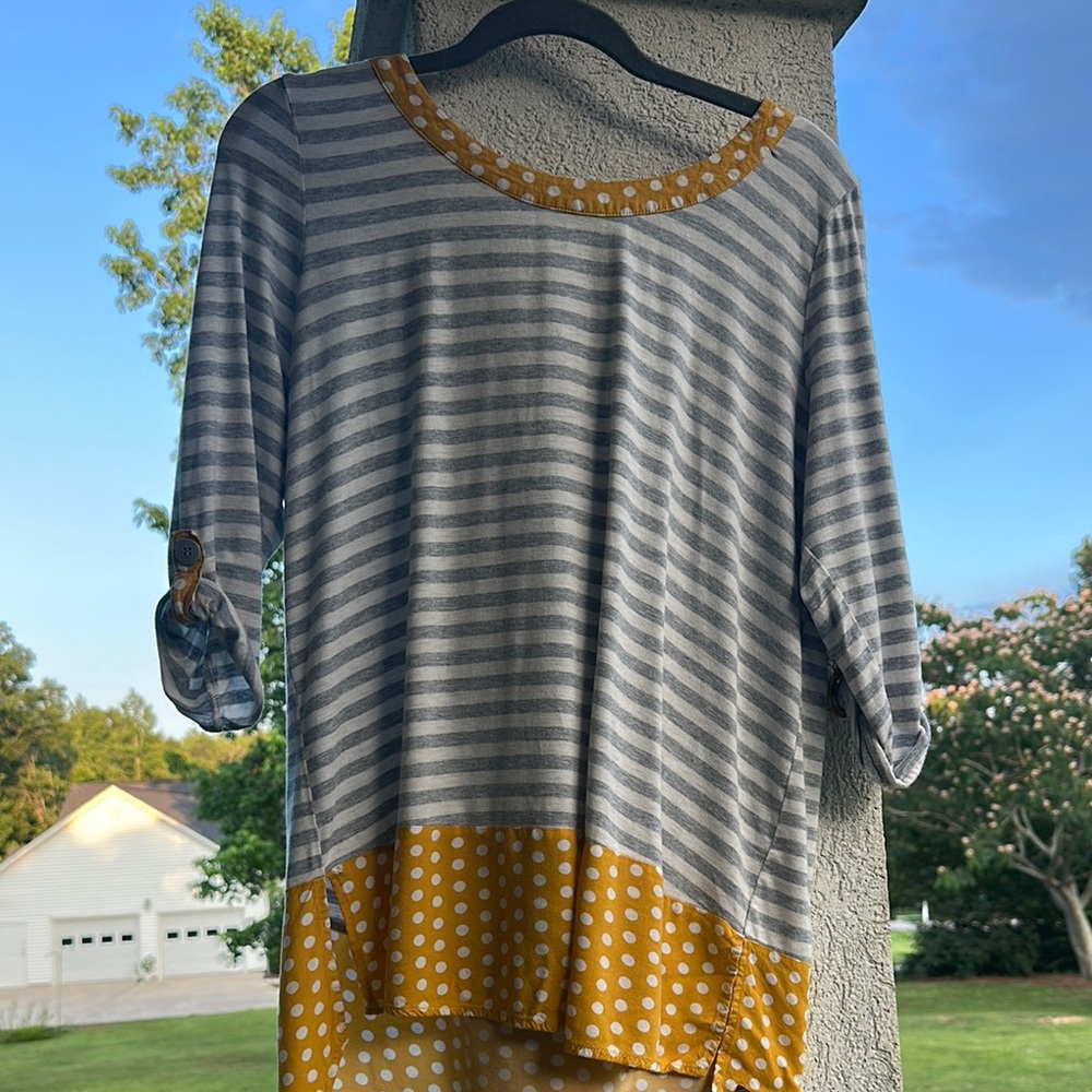 Matilda Jane Gray Striped and Yellow Polka Dot Tunic